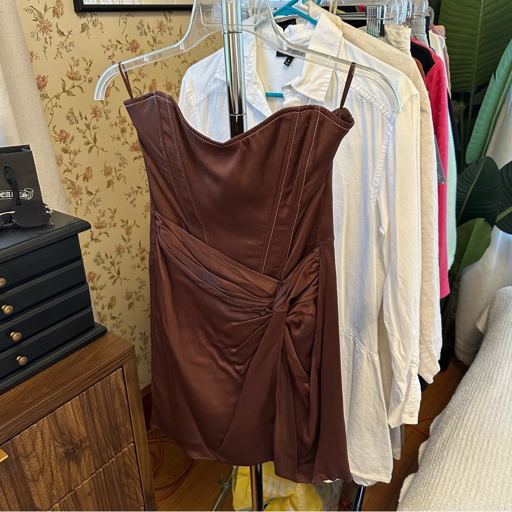 Zara Brown Strapless Dress